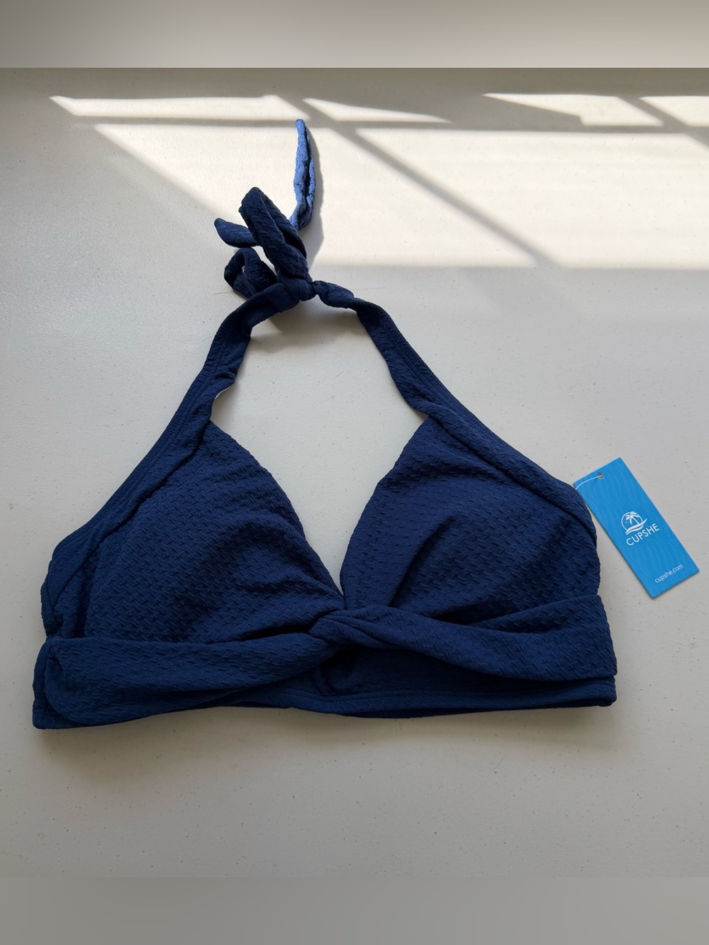 Cupshe Blue Halter Triangle Bikini Top Women M Lined Solid Swimwear